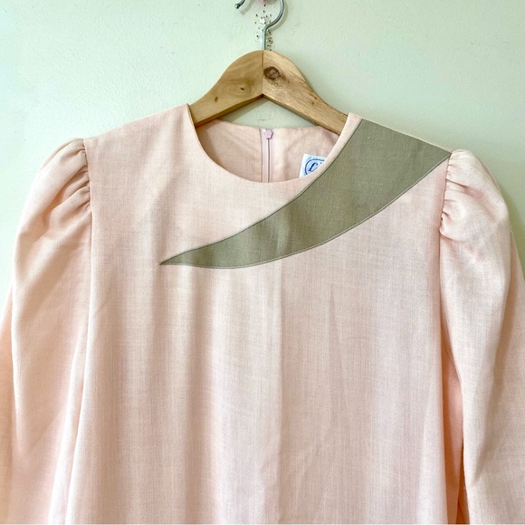 Vintage 80s Long Sleeve Maxi Dress Pink Gray Abstract Size 10 - Picture 3 of 8